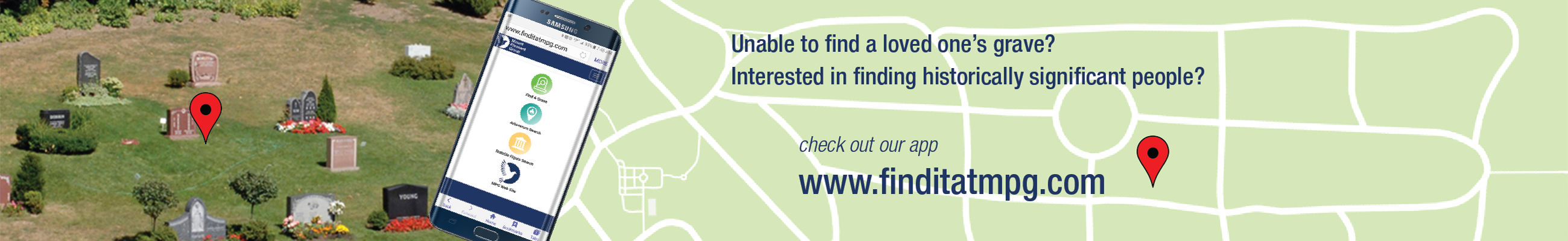 Unable to find a loved one's grave? Interested in findig historically significant people? Check out our app: www.finditatmpg.com.