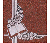 Book and rose design on red granite