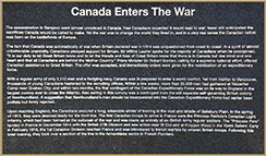 Canada Enters the War - bronze plaqye detailing Canadas entry into World War I.