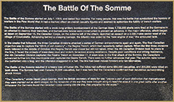 The Battle of Somme - bronze plaque detailing the Battle of the Somme.