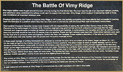 The Battle of Vimy Ridge - bronze plaque detailing the Battle of Vimy Ridge.