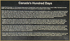 Canada's Hundred Days - Bronze plaque detailing Canada's part in the successful march to Mons.